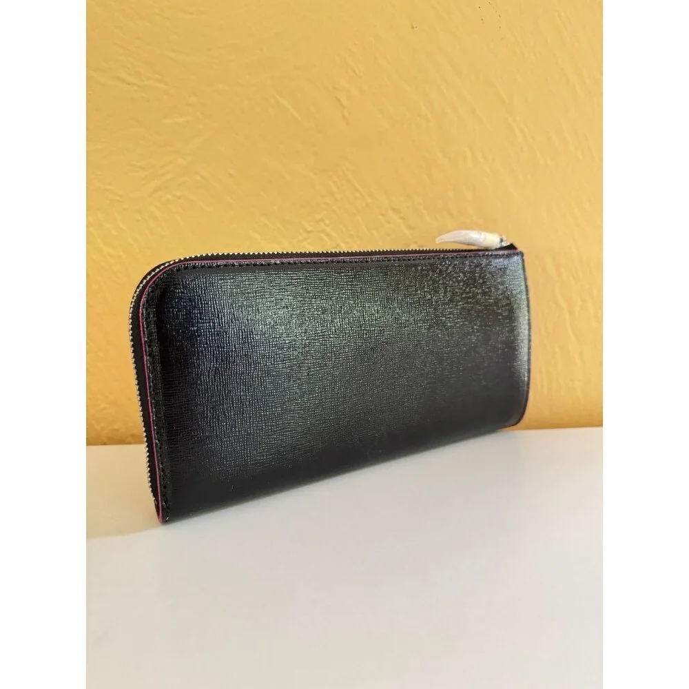 KATE SPADE NY Devin glitter edge leather women's zip around large wallet - Black